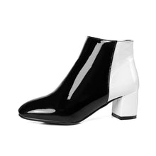 black white ankle boots dual color trendy shoes edgability side view