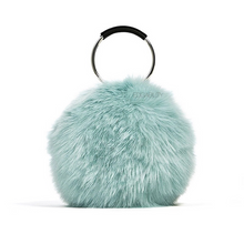 blue fur bag with hoop handles edgability