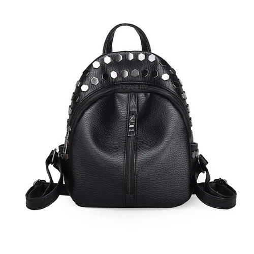 edgability silver studded black mini backpack front view
