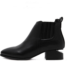 black booties with cut heel edgability side view