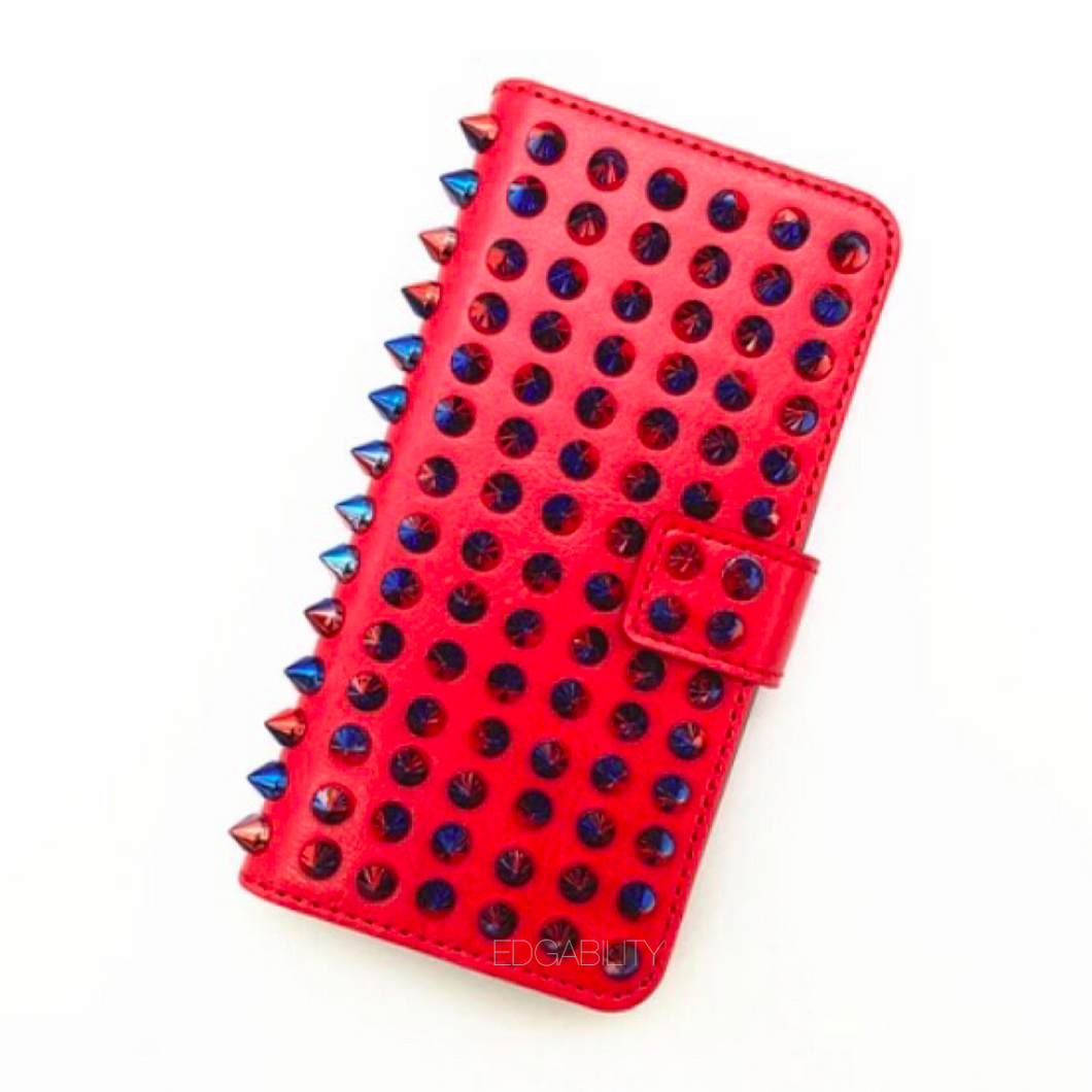 multicoloured studded iphone cover in red edgability