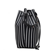 striped black bag drawstring bag bucket bag edgability side view