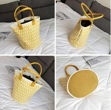 yellow tote bucket bag aztec bag edgability angle view