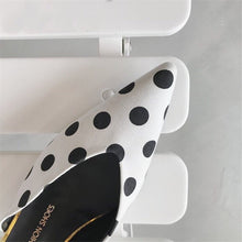 white pumps polkadots shoes with kitten heels edgability top view