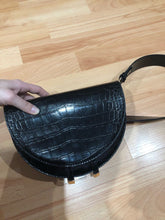 semi circle classy croc skin black bag sling bag edgability size view