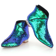 metallic blue green sequins ankle boots edgability full view