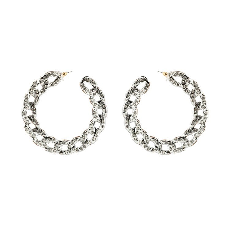 crystal studded diamond studs silver chains hoops edgability