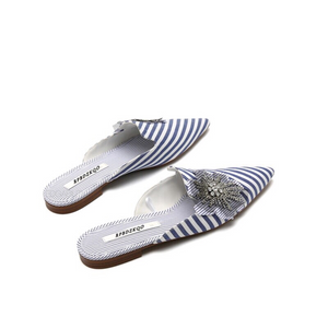 striped blue mules crystal flower top view edgability