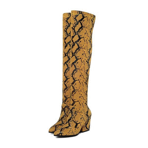 tan brown knee high snakeskin boots edgability full view