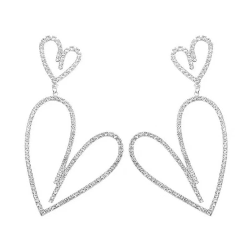 crystal studded heart shaped statement earrings