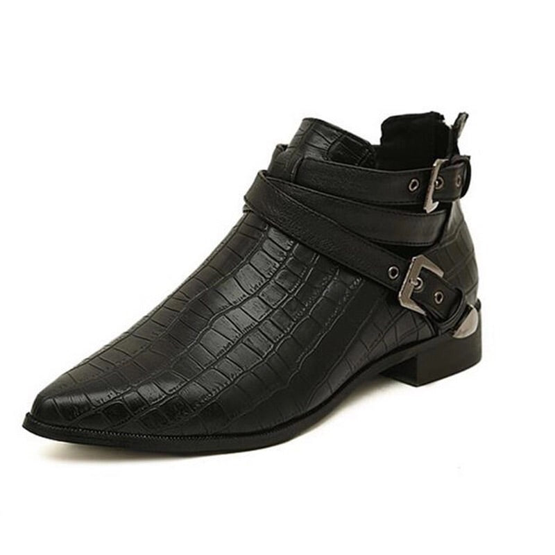 flat croc skin black boots edgability