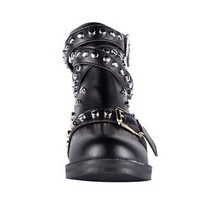 studded black ankle boots with buckles edgability front view