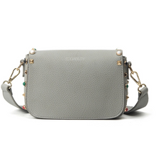 multi coloured studded sling bag back view edgability