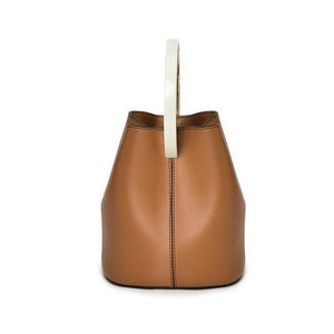tan bag bucket bag luxury bag wristlet edgability side view
