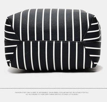 striped black bag drawstring bag bucket bag edgability bottom view