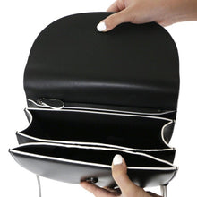semi circle black and white sling bag edgability inside view