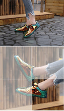 chrome metallic sneakers patent leather shoes edgability detail view