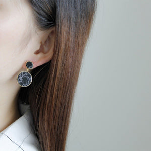 black marble print drop earrings model view edgability