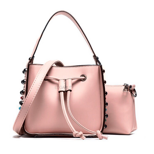 pink studded bucket bag edgability