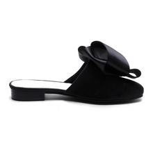 classy bow black flats side view edgability