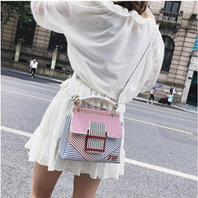 striped bag trendy bag womens bag edgability model view