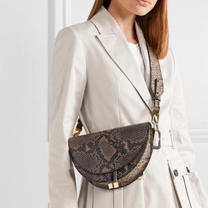 brown grey snakeskin sling bag edgability model view