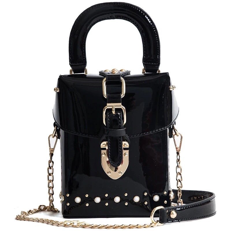 patent leather black bag box bag sling bag studded bag edgability