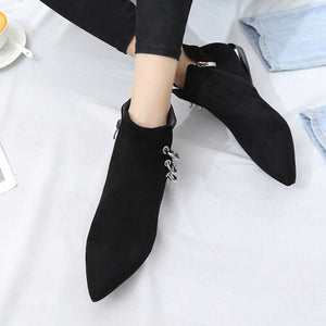 ankle boots black boots silver cut heel edgability model view