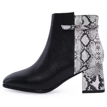 black boots ankle boots snakeskin boots with block heels edgability side view