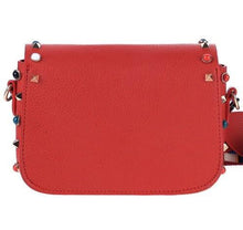 multi coloured studded red bag edgability back view 