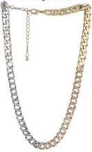 dual toned gold silver crystal studded chains links necklace full view