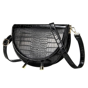 semi circle classy croc skin black bag sling bag edgability side view