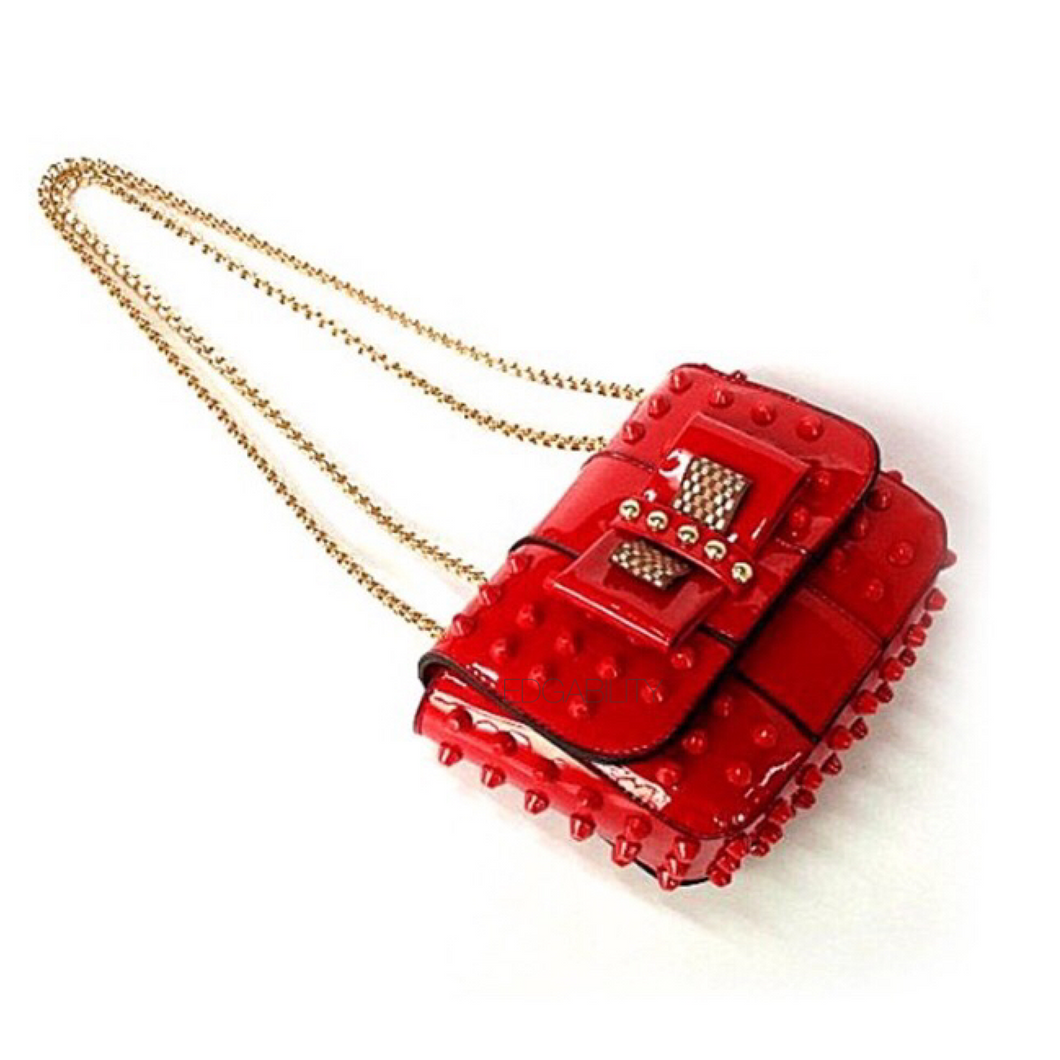 studded bag red sling bag edgability angle view