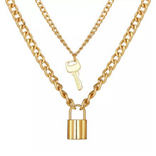 lock and key gold chains layered necklace trendy neckpiece edgability