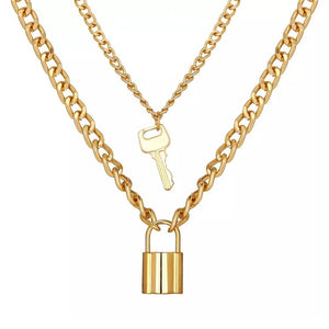 lock and key gold chains layered necklace trendy neckpiece edgability