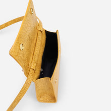 snakeskin envelope yellow clutch bag edgability open view
