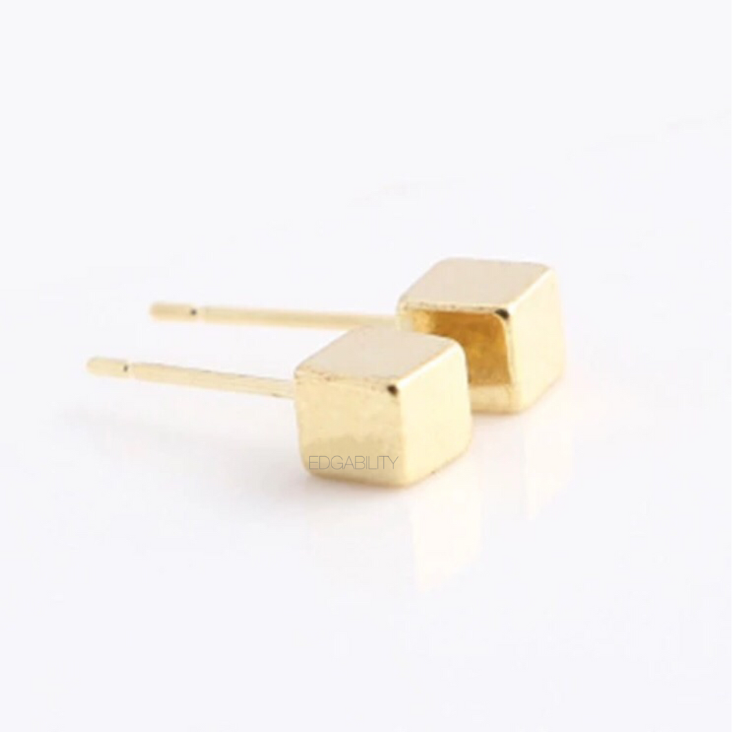 tiny cube gold earrings edgability