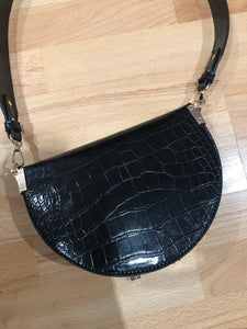 semi circle classy croc skin black bag sling bag edgability top view