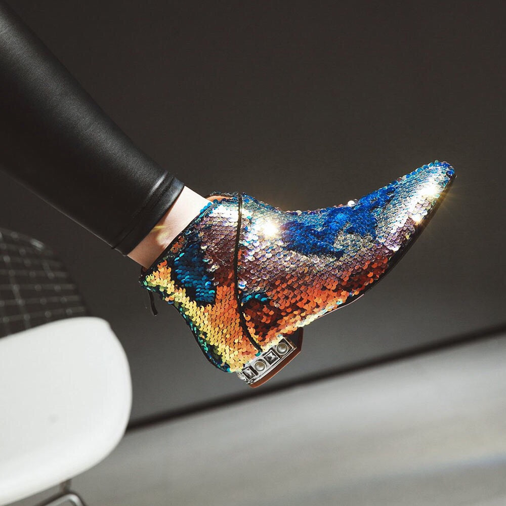 Flat sales sequin boots