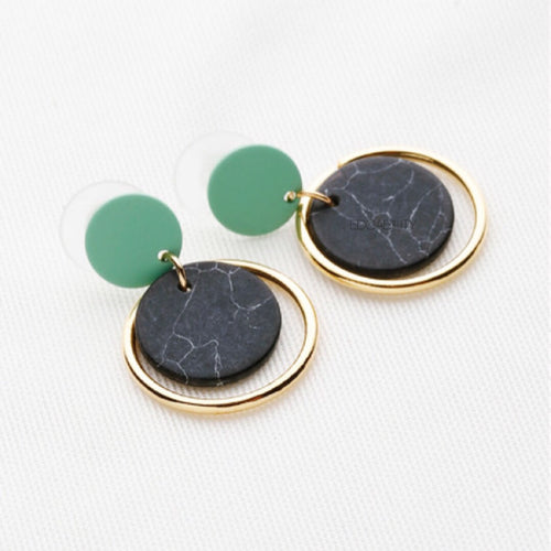 green drop black marble earrings with gold hoop edgability