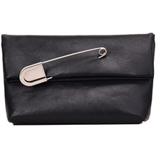 black clutch bag with safety pin edgability