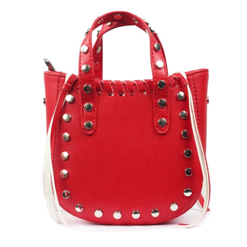 open red bucket bag silver studs edgability