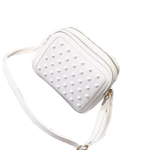 monotoned white studded unisex sling bag edgability