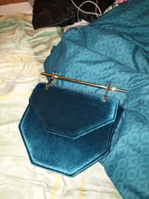 velvet blue classy bag with gold handle edgability full view