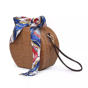 rattan bag round bag box bag wristlet with scarf edgability side view