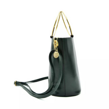 black bag bucket bag with ring handle edgability side view