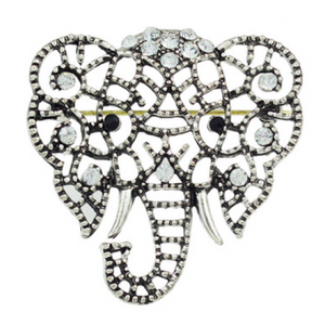 edgability oxidised silver elephant brooch with crystal stones front view
