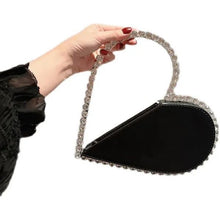 heart shape clutch black bag with diamond rhinestones handle model view