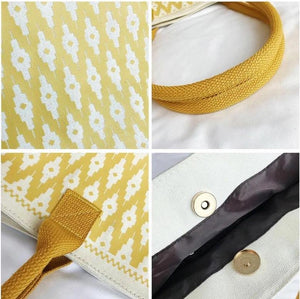 yellow tote bucket bag aztec bag edgability detail view