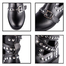 studded black ankle boots with buckles edgability detail view